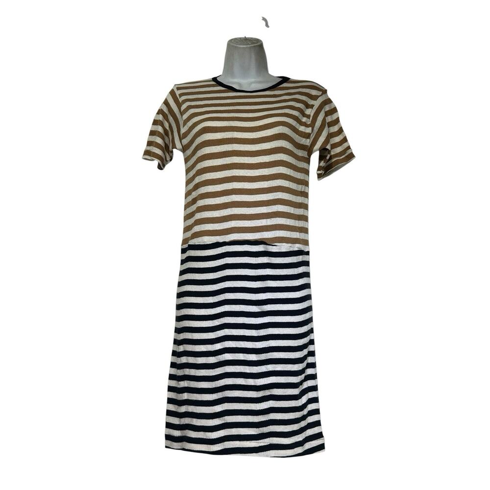 Edith A. Miller Striped T-Shirt Dress Size L Ribbed Cotton Mini Made in USA